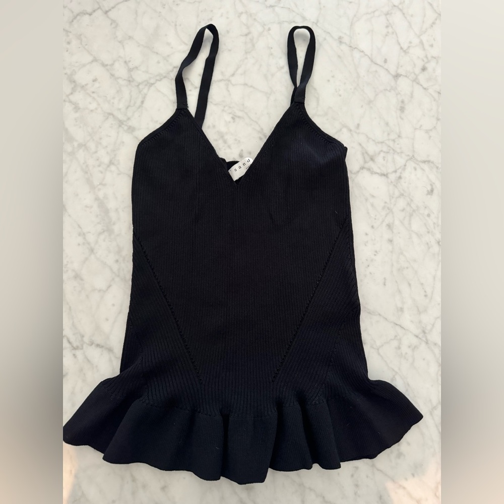 Sandro Spaghetti Tank with Ruffle - Black - Good condition! Size 1 (STANDARD)